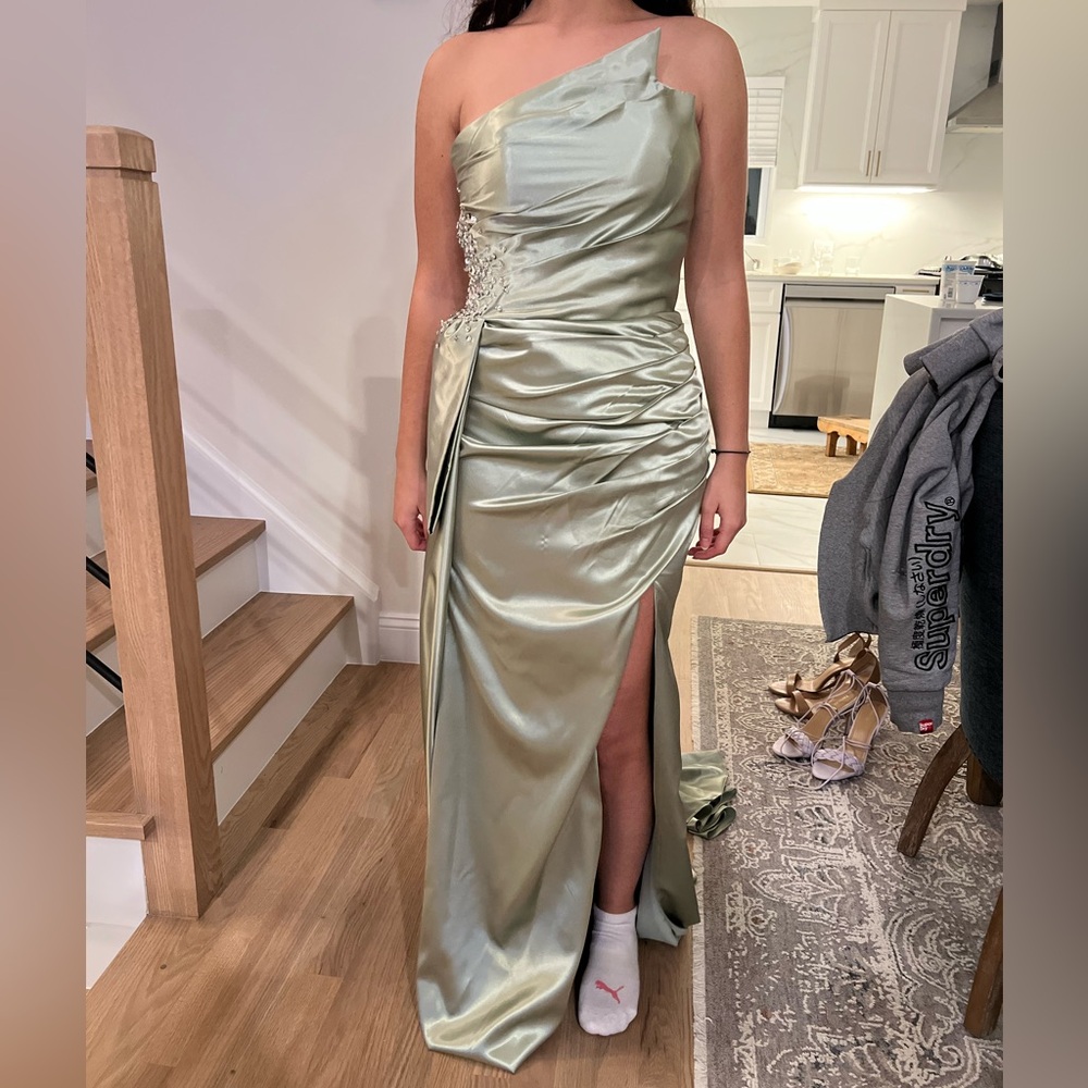 Sage green satin gown